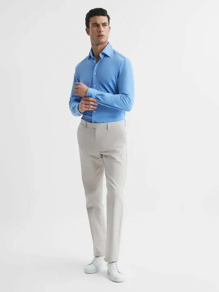 REISS Shirts Men Slim Fit ButtonThrough Travel Shirt Soft Blue REISS Shirts Men Slim Fit ButtonThrough Travel Shirt Soft Blue