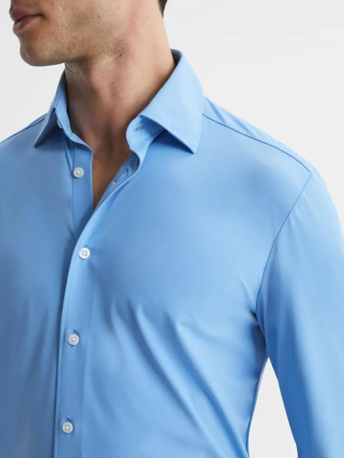 REISS Shirts Men Slim Fit ButtonThrough Travel Shirt Soft Blue REISS Shirts Men Slim Fit ButtonThrough Travel Shirt Soft Blue