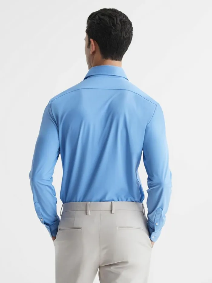 REISS Shirts Men Slim Fit ButtonThrough Travel Shirt Soft Blue REISS Shirts Men Slim Fit ButtonThrough Travel Shirt Soft Blue
