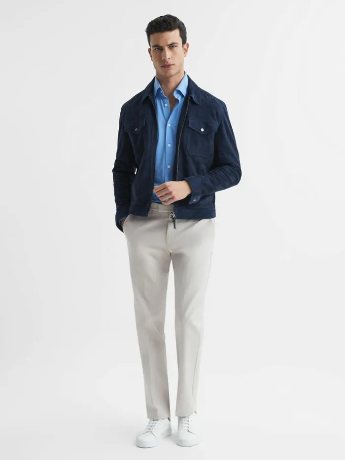 REISS Shirts Men Slim Fit ButtonThrough Travel Shirt Soft Blue REISS Shirts Men Slim Fit ButtonThrough Travel Shirt Soft Blue