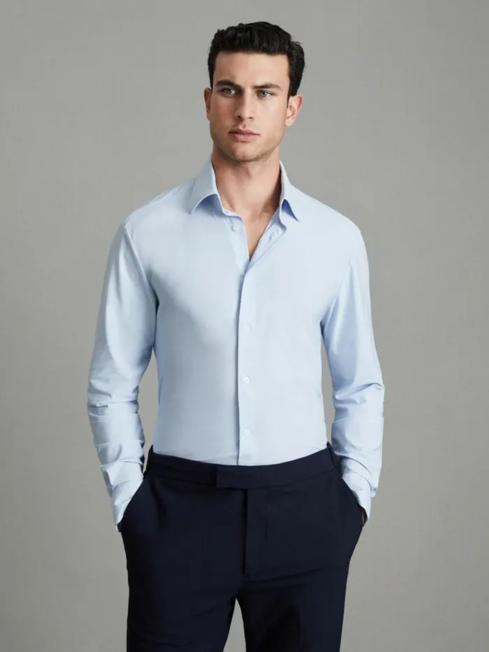 REISS Shirts Men Slim Fit ButtonThrough Travel Shirt Soft Blue REISS Shirts Men Slim Fit ButtonThrough Travel Shirt Soft Blue