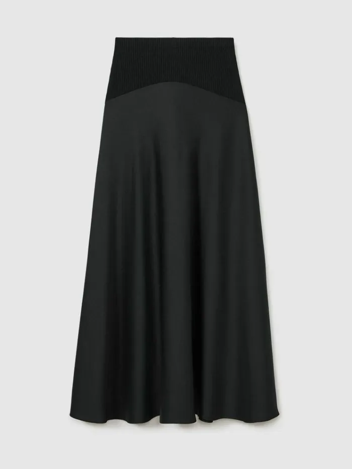 REISS Skirts Women Florere Hybrid Satin Midi Black Skirt Black