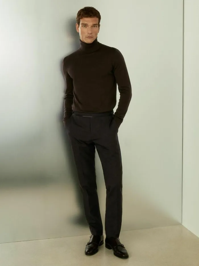 REISS Suits and Tailoring Men Wool Modern Fit Satin Stripe Tuxedo Trousers Brown REISS Suits and Tailoring Men Wool Modern Fit Satin Stripe Tuxedo Trousers Brown