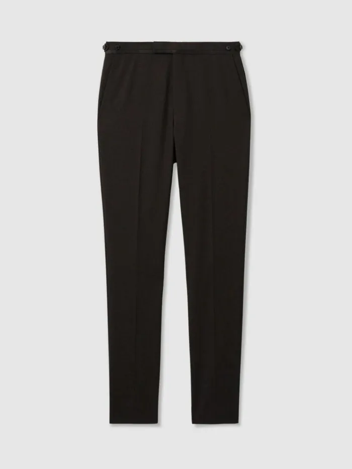 REISS Suits and Tailoring Men Wool Modern Fit Satin Stripe Tuxedo Trousers Brown