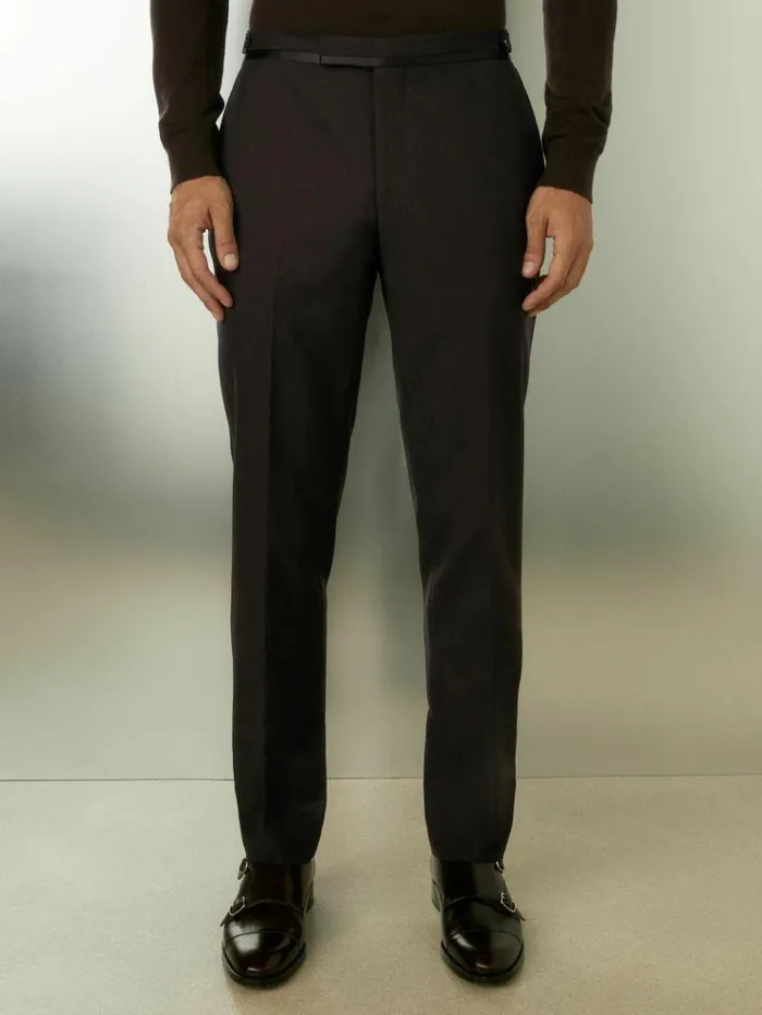 REISS Suits and Tailoring Men Wool Modern Fit Satin Stripe Tuxedo Trousers Brown
