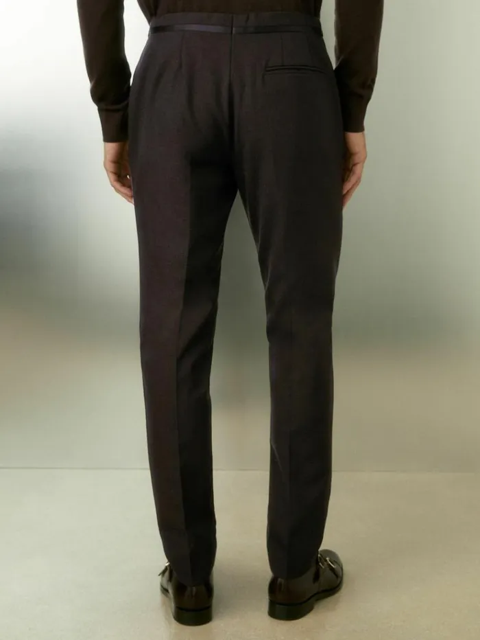 REISS Suits and Tailoring Men Wool Modern Fit Satin Stripe Tuxedo Trousers Brown