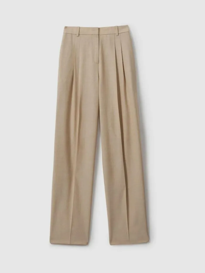 REISS Suits and Tailoring Women Wool Pleat Front Wide Leg Suit Trousers Neutral