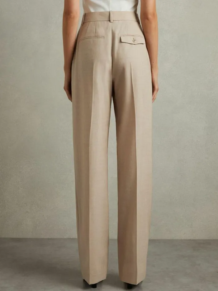 REISS Suits and Tailoring Women Wool Pleat Front Wide Leg Suit Trousers Neutral