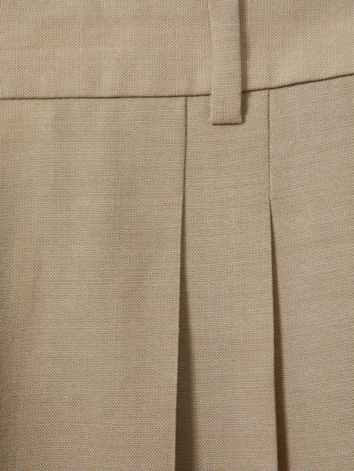 REISS Suits and Tailoring Women Wool Pleat Front Wide Leg Suit Trousers Neutral