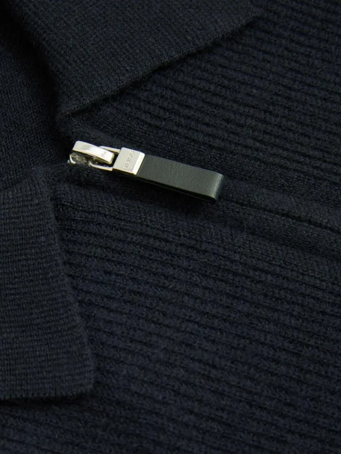 REISS Sweaters Men Wool HalfZip Polo Shirt Navy Blue