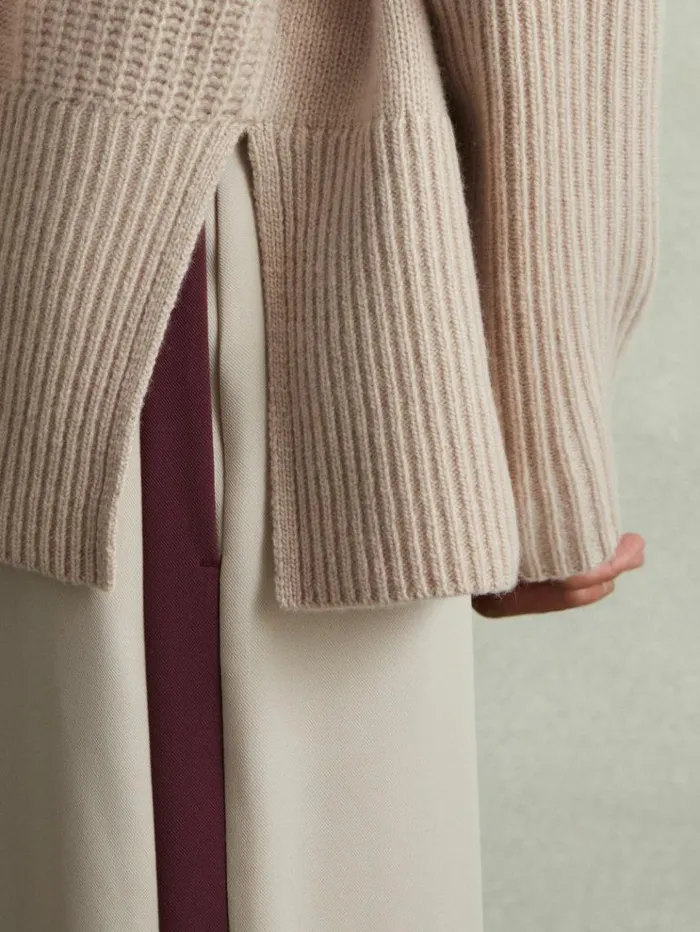 REISS Sweaters Women WoolCashmere Cable Knit Roll Neck Jumper Mink