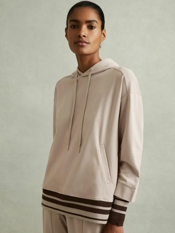 REISS Sweats Hoodies and Joggers Women Drawstring Jersey Hoodie Stone