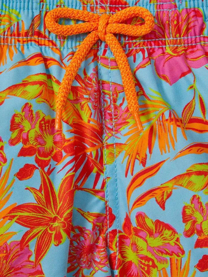 REISS Swimwear Men Vilebrequin Tropical Print Drawstring Swim Shorts Santorin Orange