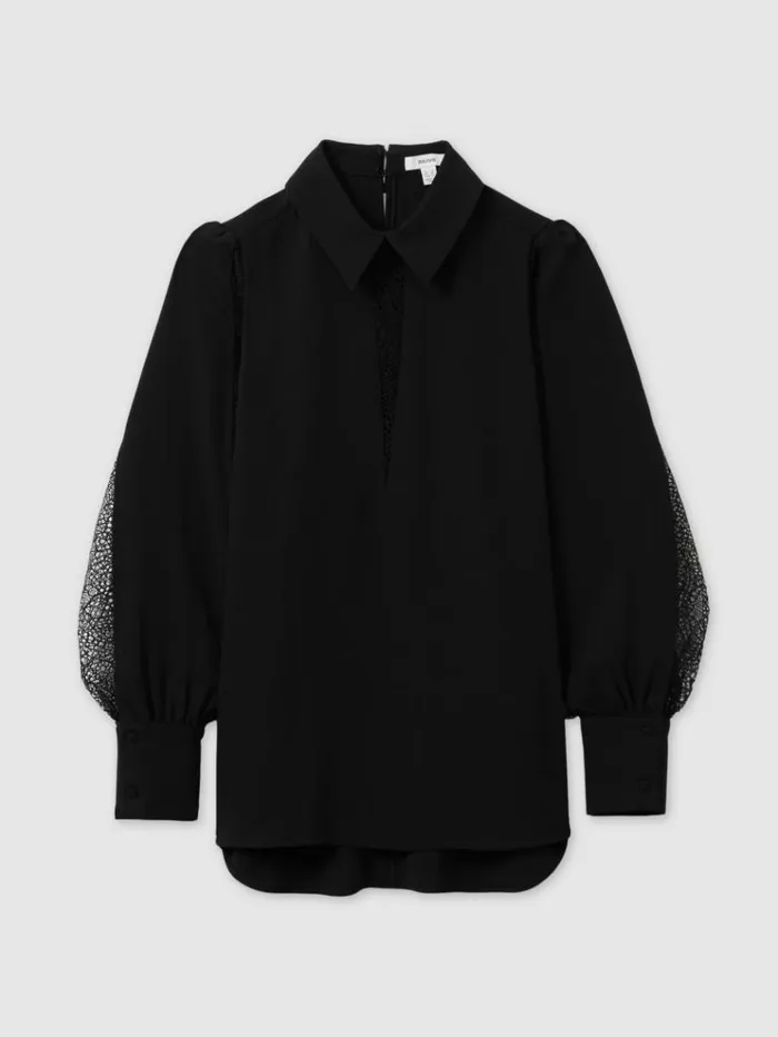 REISS Tops Women Lace Insert Blouse Black