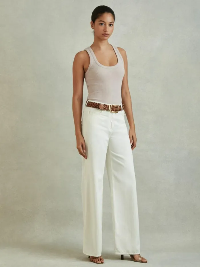 REISS Tops Women Ribbed Cotton Blend Vest Mink