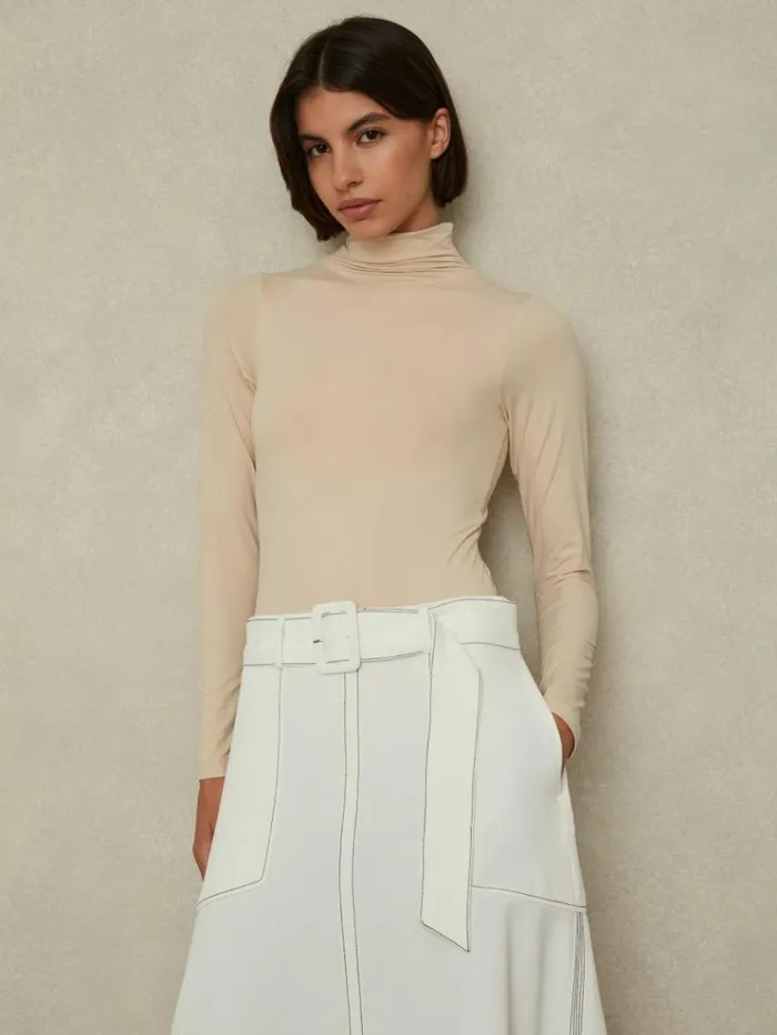 REISS Tops Women Seamless Funnel Neck Thong Bodysuit Neutral