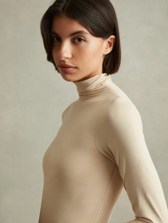 REISS Tops Women Seamless Funnel Neck Thong Bodysuit Neutral