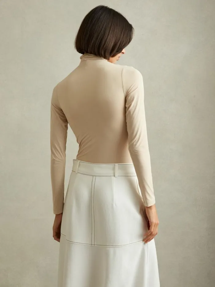 REISS Tops Women Seamless Funnel Neck Thong Bodysuit Neutral