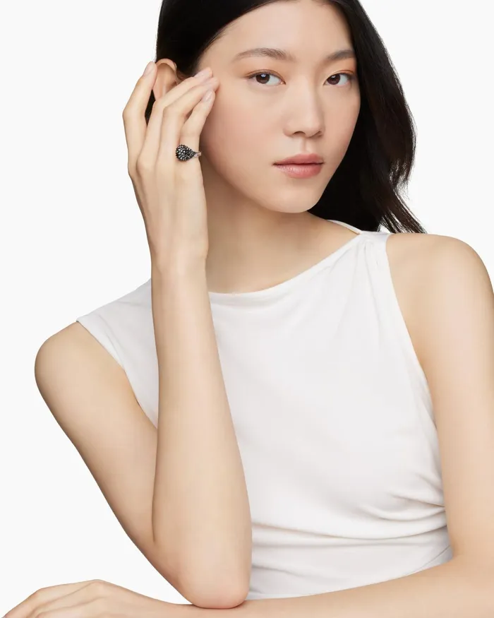 Reverse Set Pav Pinky Ring In 18K White Gold With Diamonds 14mm Women David Yurman Pinky Reverse Set Pav Pinky Ring In 18K White Gold With Diamonds 14mm Women David Yurman Pinky