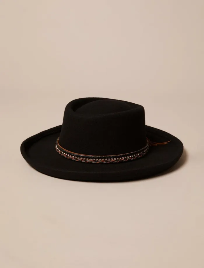 Rhinestone Tie Wide Brim Hat Black Women Lucky Brand Hats