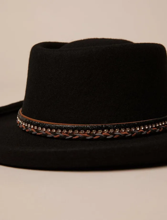 Rhinestone Tie Wide Brim Hat Black Women Lucky Brand Hats