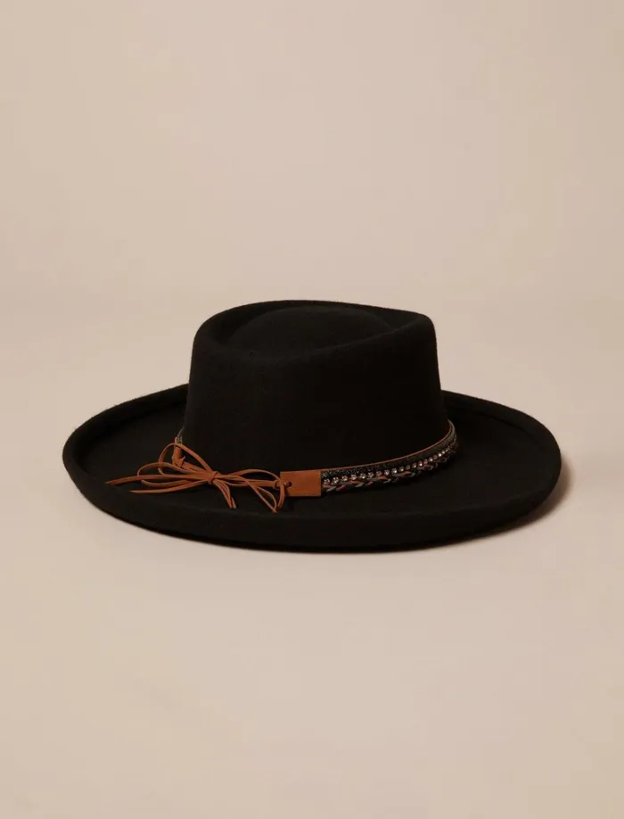 Rhinestone Tie Wide Brim Hat Black Women Lucky Brand Hats