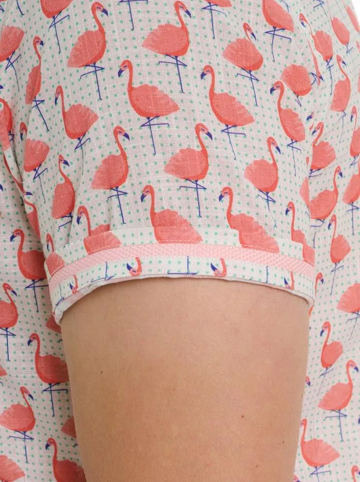 Robert Graham Button Down Shirts Men Polka Flamingo Short Sleeve Button Down Shirt Multi