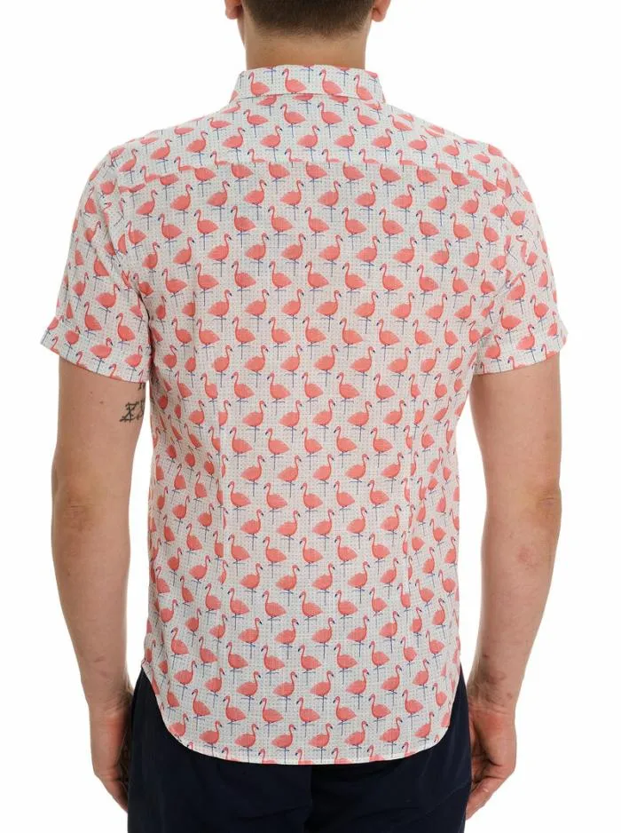 Robert Graham Button Down Shirts Men Polka Flamingo Short Sleeve Button Down Shirt Multi