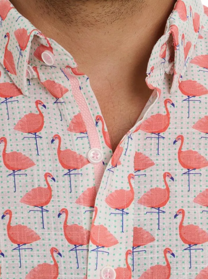 Robert Graham Button Down Shirts Men Polka Flamingo Short Sleeve Button Down Shirt Multi