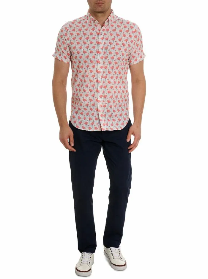 Robert Graham Button Down Shirts Men Polka Flamingo Short Sleeve Button Down Shirt Multi