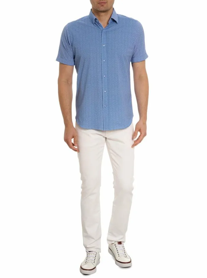 Robert Graham Sweaters and Knits Men Shuler Motion Short Sleeve Knit Shirt Blue