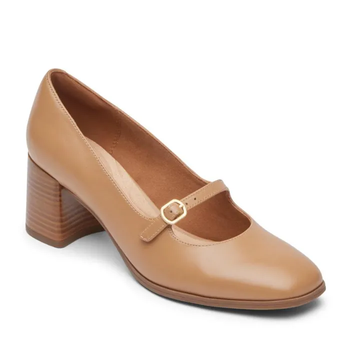 Rockport Heels Women Violetta Mary Jane Mocha Latte Leather