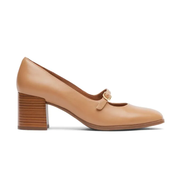Rockport Heels Women Violetta Mary Jane Mocha Latte Leather Rockport Heels Women Violetta Mary Jane Mocha Latte Leather