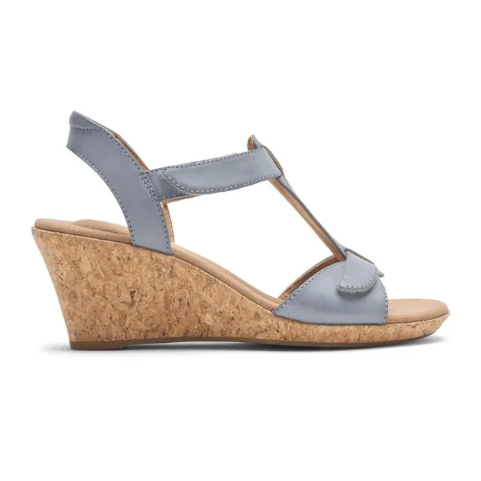 Rockport Sandals and Wedges Women Blanca TStrap Sandal Blue Chambray
