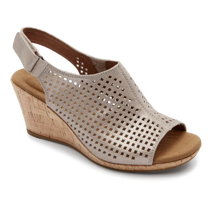 Rockport Sandals and Wedges Women Briah Perforated Slingback Sandal Multi Khaki Leather