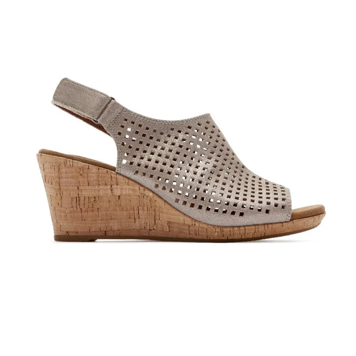 Rockport Sandals and Wedges Women Briah Perforated Slingback Sandal Multi Khaki Leather