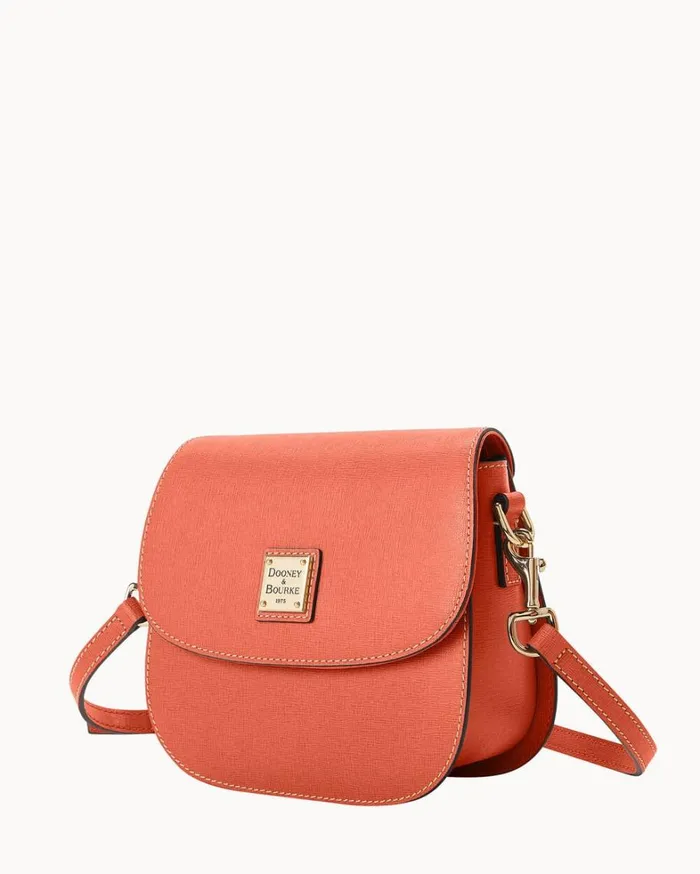 Saffiano Saddle Bag Coral Women Dooney and Bourke Crossbodies Saffiano Saddle Bag Coral Women Dooney and Bourke Crossbodies