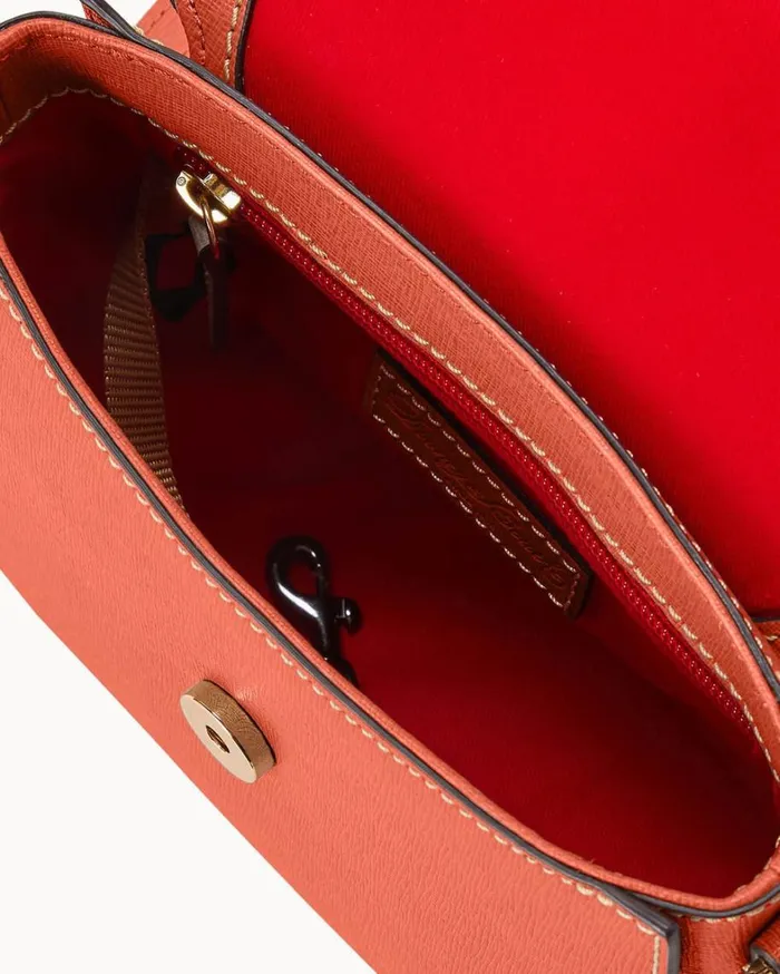 Saffiano Saddle Bag Coral Women Dooney and Bourke Crossbodies Saffiano Saddle Bag Coral Women Dooney and Bourke Crossbodies