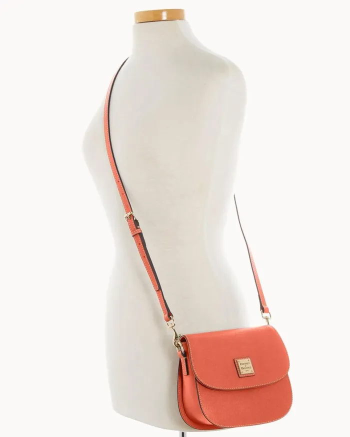 Saffiano Saddle Bag Coral Women Dooney and Bourke Crossbodies Saffiano Saddle Bag Coral Women Dooney and Bourke Crossbodies