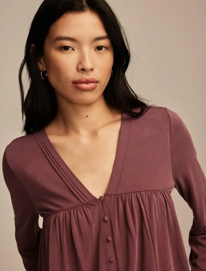 Sandwash Button Front Blouse Burgundy Women Lucky Brand Knit Tops
