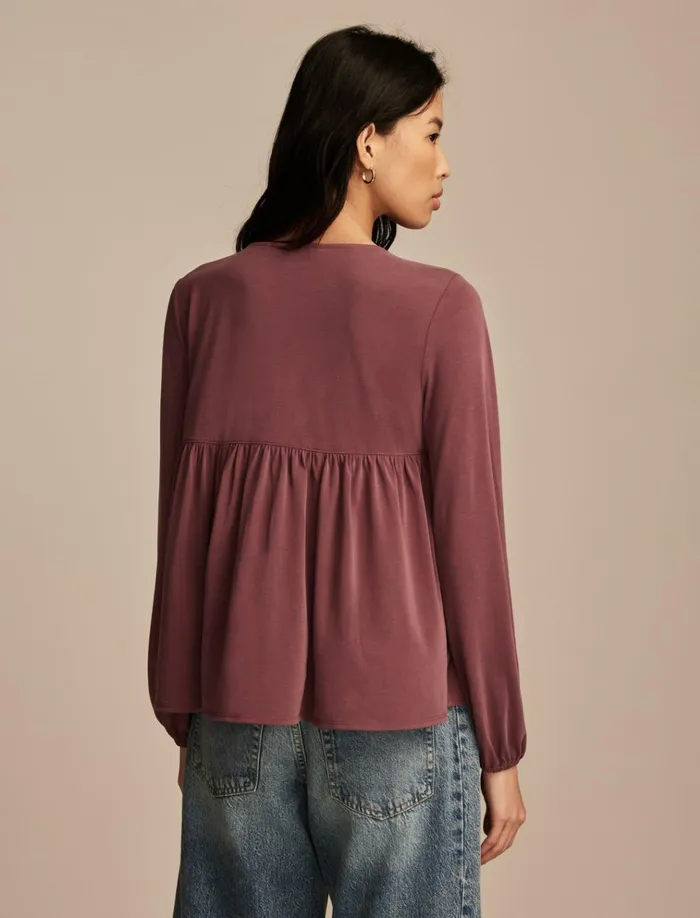 Sandwash Button Front Blouse Burgundy Women Lucky Brand Knit Tops