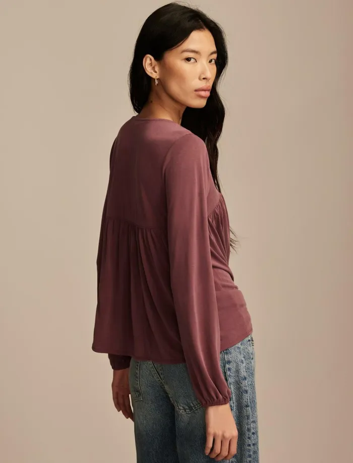Sandwash Button Front Blouse Burgundy Women Lucky Brand Knit Tops