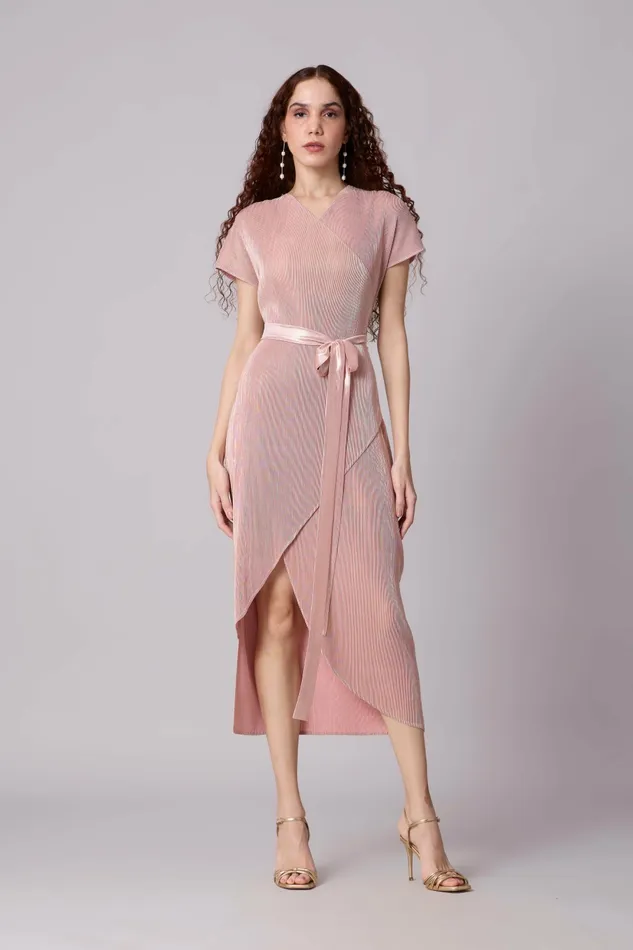 Scarlet Sage Dresses Delphi Overlap Dress 8211 Pink and Gold 8211 Women