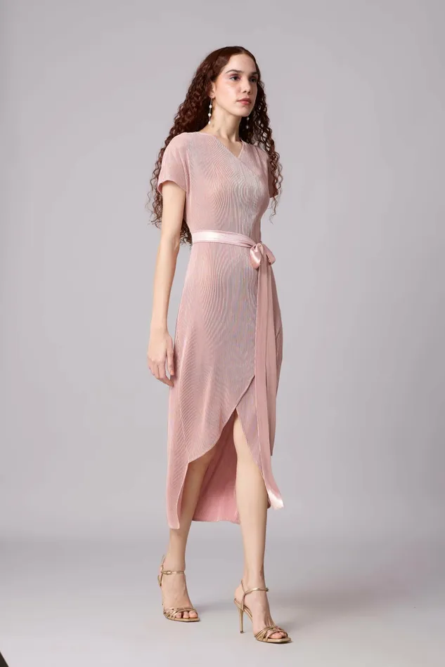 Scarlet Sage Dresses Delphi Overlap Dress 8211 Pink and Gold 8211 Women