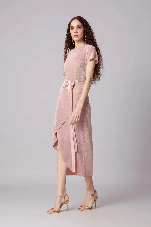 Scarlet Sage Dresses Delphi Overlap Dress 8211 Pink and Gold 8211 Women