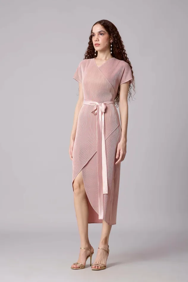 Scarlet Sage Dresses Delphi Overlap Dress 8211 Pink and Gold 8211 Women