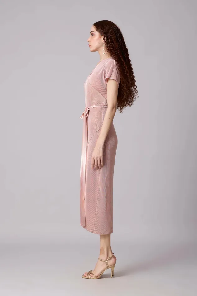 Scarlet Sage Dresses Delphi Overlap Dress 8211 Pink and Gold 8211 Women