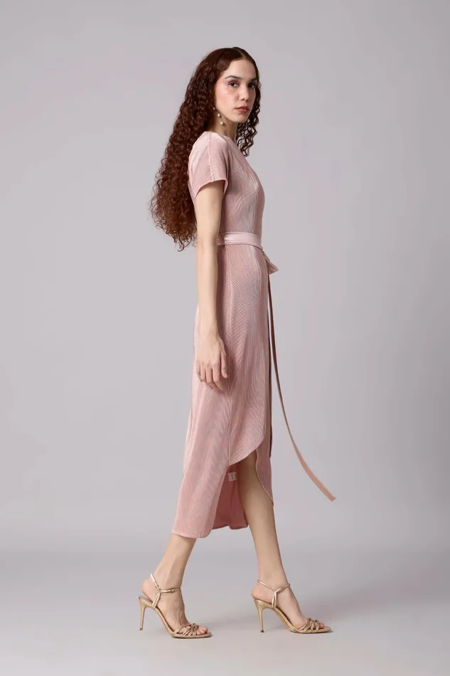 Scarlet Sage Dresses Delphi Overlap Dress 8211 Pink and Gold 8211 Women