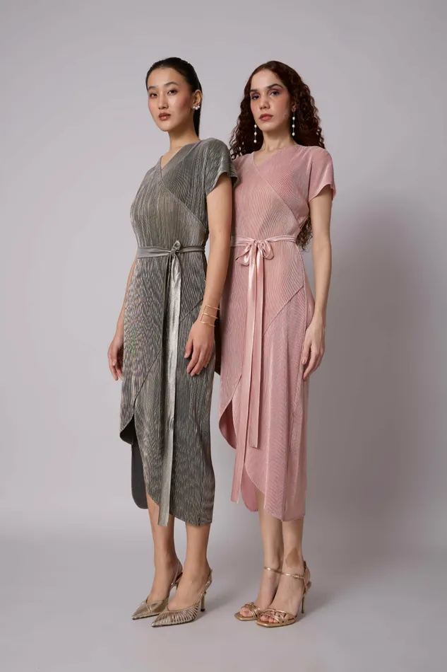 Scarlet Sage Dresses Delphi Overlap Dress 8211 Pink and Gold 8211 Women