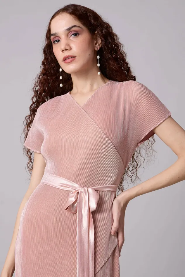 Scarlet Sage Dresses Delphi Overlap Dress 8211 Pink and Gold 8211 Women